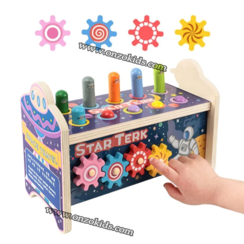 Jeu de taupe 5 en 1 jeu d’apprentissage en bois pour bébé – Image 4