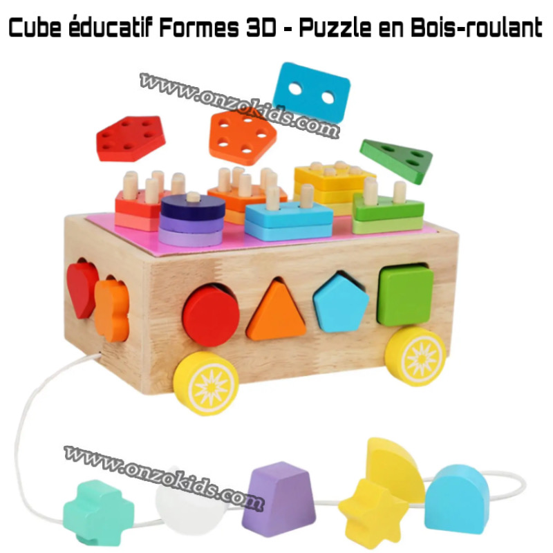Cube éducatif Formes 3D - Puzzle en Bois-roulant