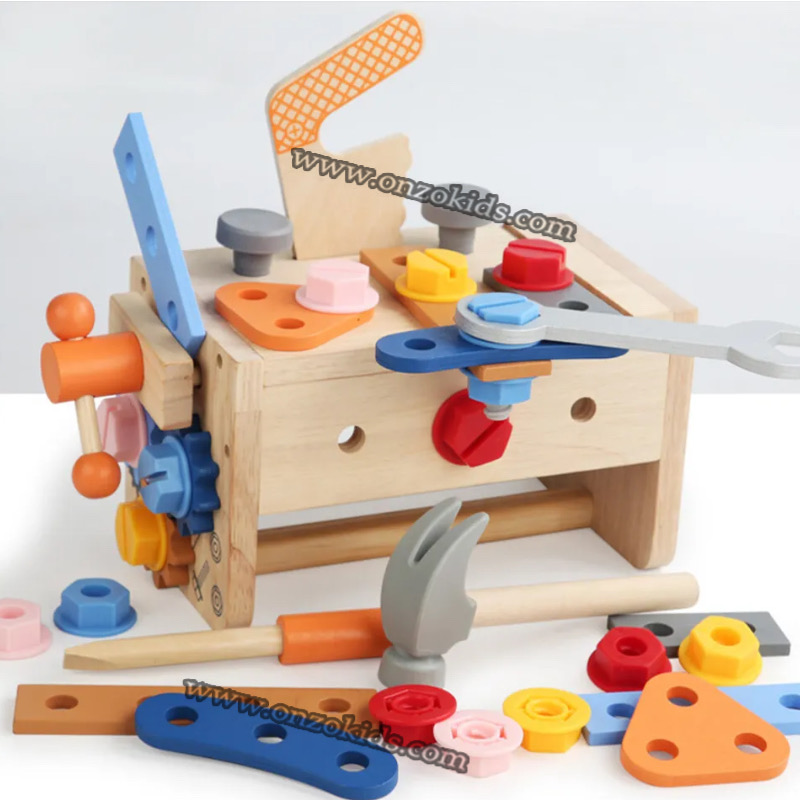 Outil en bois jouet de table bébé faire semblant de jeu établi construction joue – Image 5