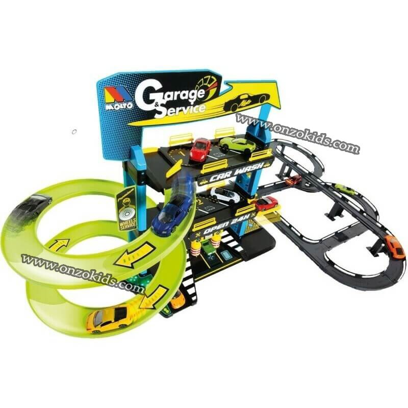 Circuit et garage 3 étages + Pistes de course avec 5 voitures | MOLTO – Image 6