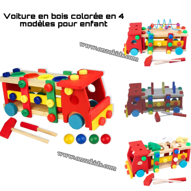 Voiture en bois colorée plusieurs modèles
