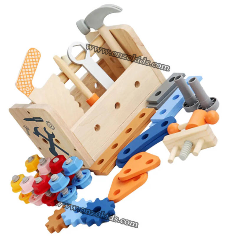 Outil en bois jouet de table bébé faire semblant de jeu établi construction joue – Image 8
