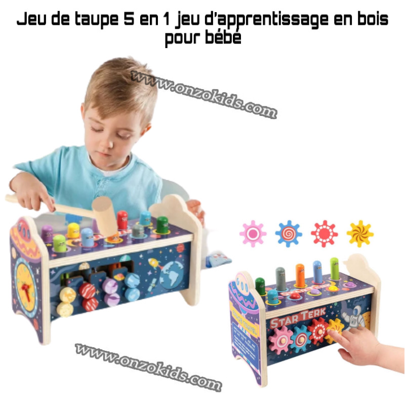 Jeu de taupe 5 en 1 jeu d’apprentissage en bois pour bébé