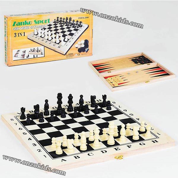 Jeux de société 3 en 1 | Échecs, dames et backgammon