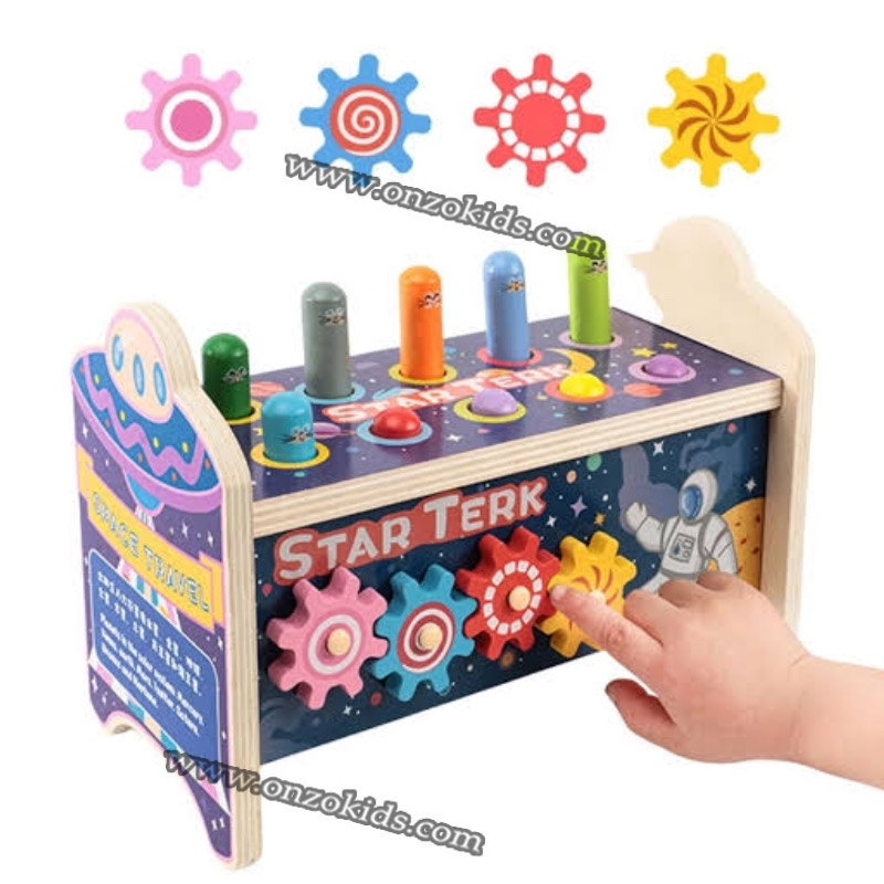 Jeu de taupe 5 en 1 jeu d’apprentissage en bois pour bébé – Image 2