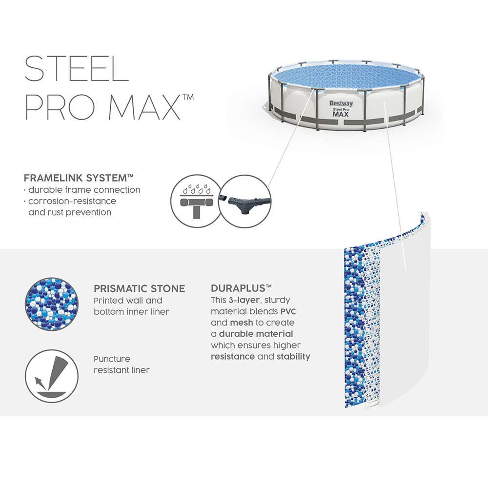 Piscine Hors-Sol Ronde Steel Pro Max avec moteur 305×76 Cm -Bestway – Image 12