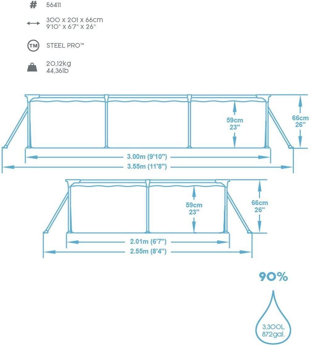 Piscine rectangulaire Steel Pro avec pompe de filtration 300 x 201 x 66 cm -Bestway – Image 8