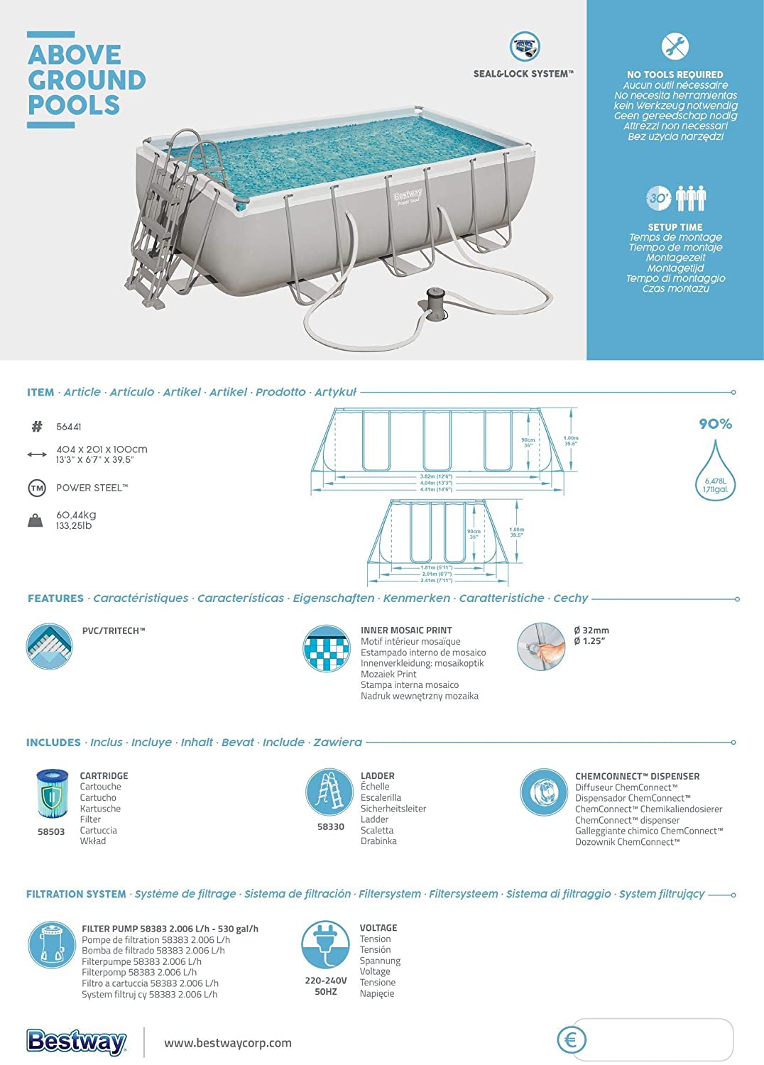 Piscine Power Steel Rectangulaire Tubes acier 404 x 201 x 100 cm -Bestway – Image 12