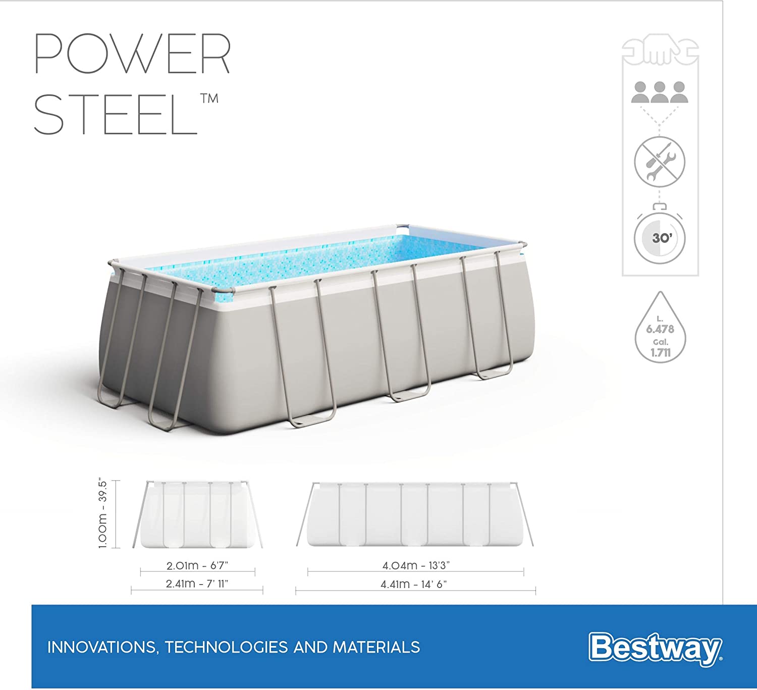 Piscine Power Steel Rectangulaire Tubes acier 404 x 201 x 100 cm -Bestway – Image 11