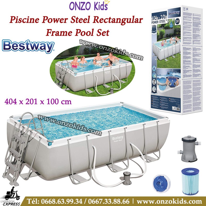 Piscine Power Steel Rectangulaire Tubes acier 404 x 201 x 100 cm -Bestway