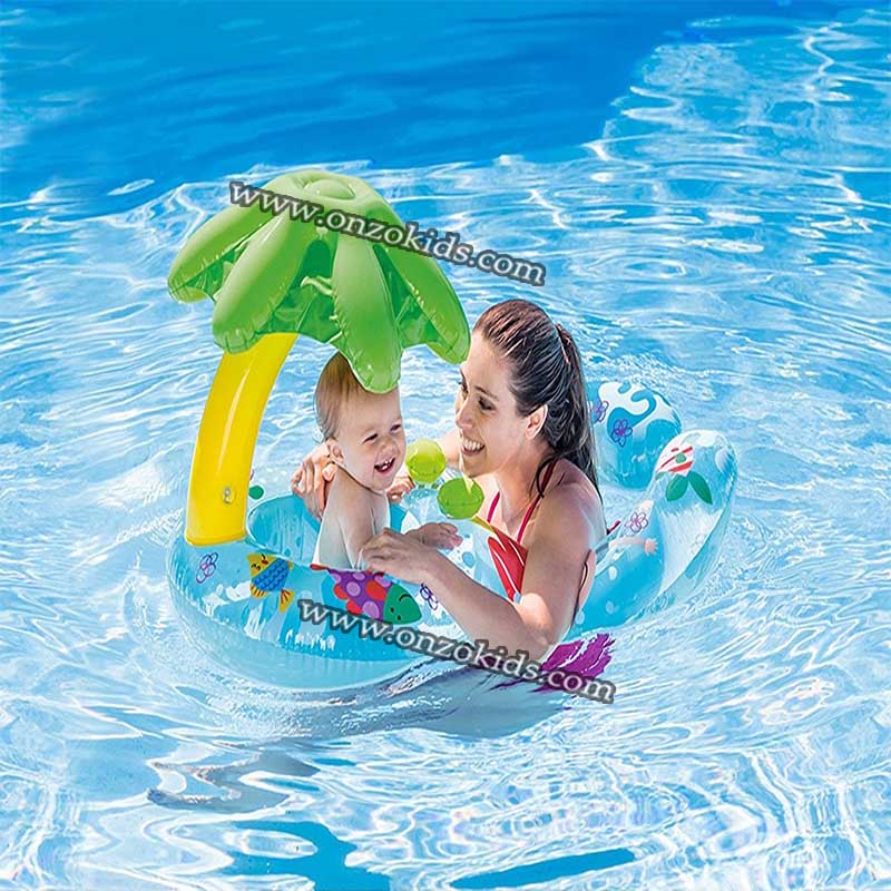 Bouée parasole gonflable double tube pour bébé et maman 117 x 75 cm