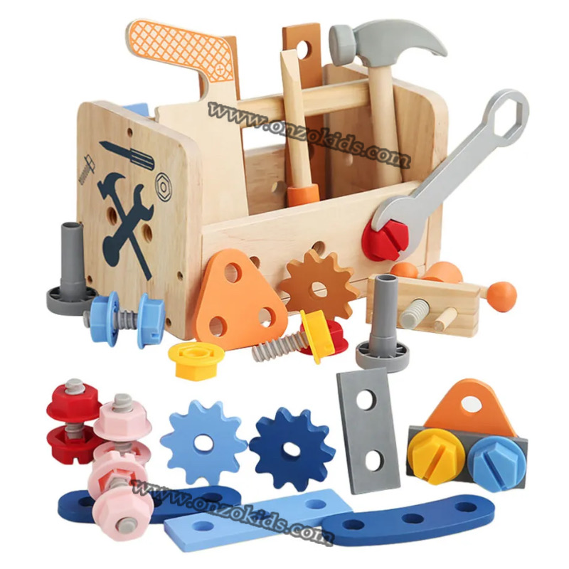Outil en bois jouet de table bébé faire semblant de jeu établi construction joue – Image 10
