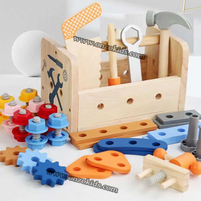 Outil en bois jouet de table bébé faire semblant de jeu établi construction joue – Image 11