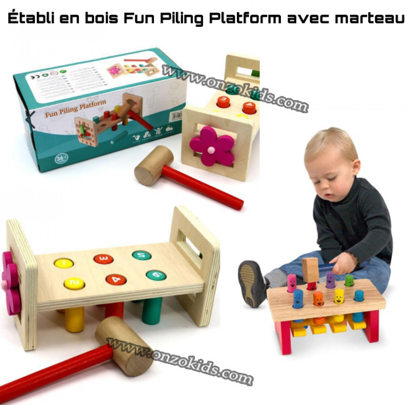 Établi en bois Fun Piling Platform avec marteau