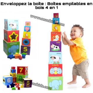 Enveloppez la boîte : Boîtes empilables en bois 4 en 1