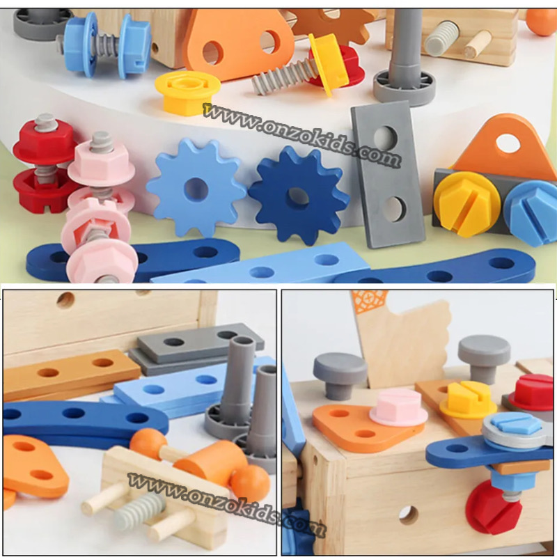 Outil en bois jouet de table bébé faire semblant de jeu établi construction joue – Image 3