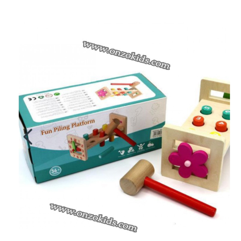 Établi en bois Fun Piling Platform avec marteau – Image 3