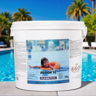 Bidon De Chlore Multi-Fonction, Action 10 / 5kg -Clean Pool
