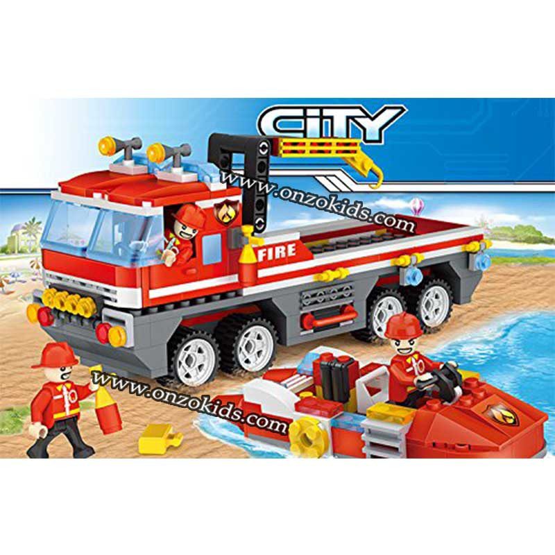 Jeu de construction 354 piéces | Camion et bateau de secours incendie - Cogo – Image 2