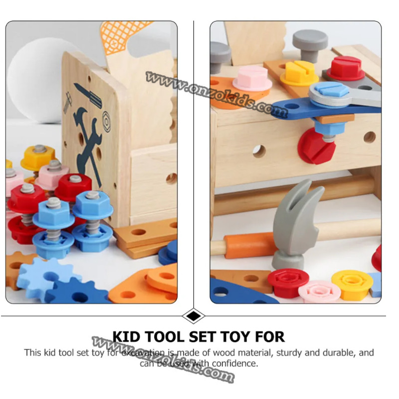 Outil en bois jouet de table bébé faire semblant de jeu établi construction joue – Image 12
