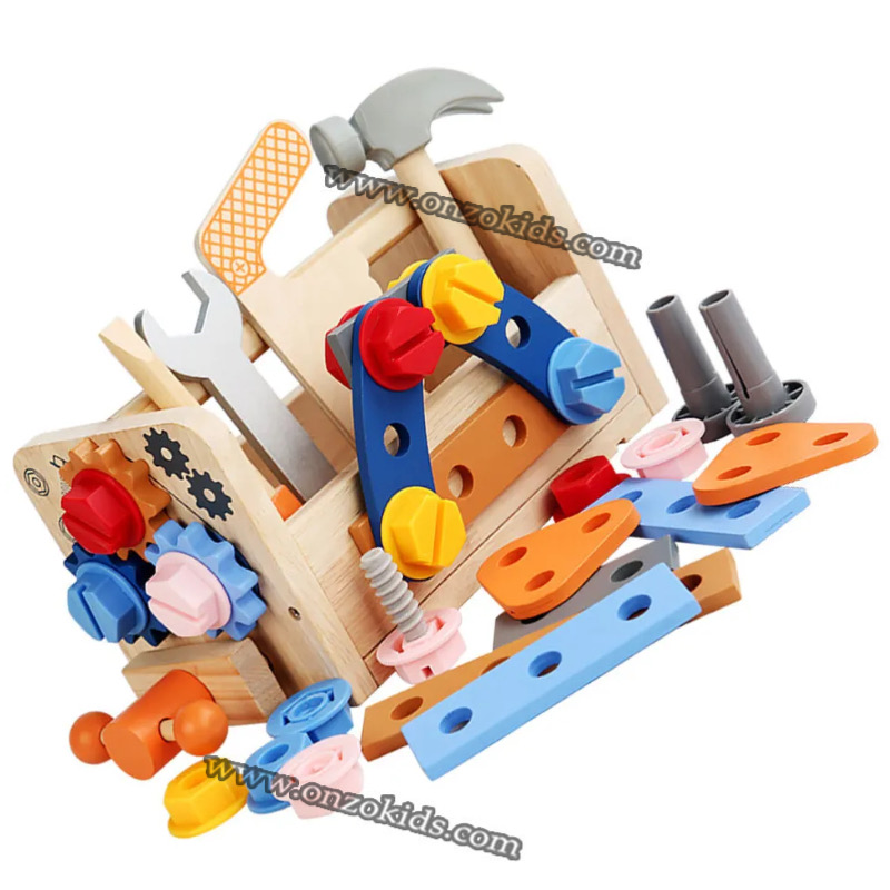 Outil en bois jouet de table bébé faire semblant de jeu établi construction joue – Image 2