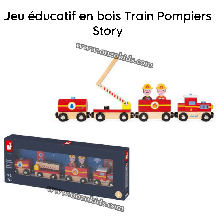 Jeu éducatif en bois Train Pompiers Story