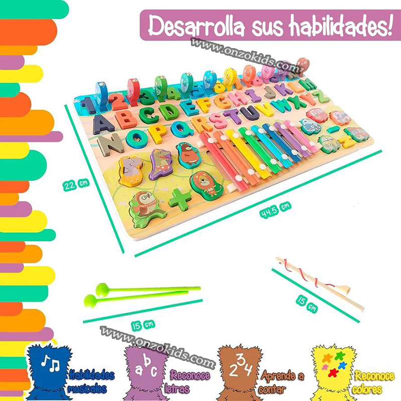 Jouet en bois musicale avec xylophone, lettres et chiffres – Image 4