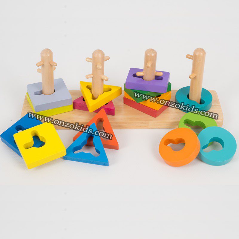 Jouet géométrique en bois | Jeu de logique avec 16 formes.