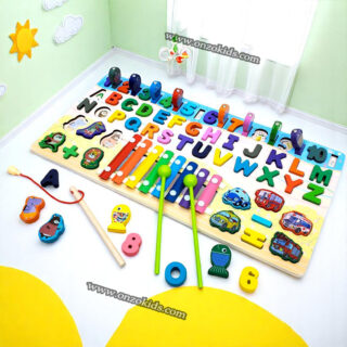 Jouet en bois musicale avec xylophone, lettres et chiffres