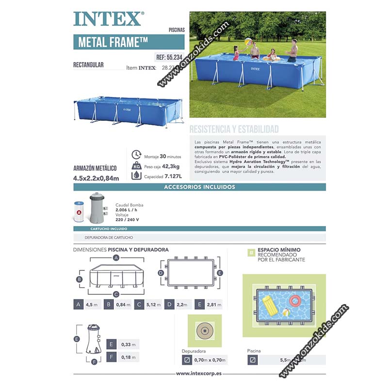 Piscine Metal frame rectangulaire tubulaire 450x 220x 84cm avec pompe de filtration - Intex – Image 6