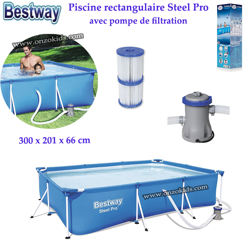 Piscine rectangulaire Steel Pro avec pompe de filtration 300 x 201 x 66 cm -Bestway
