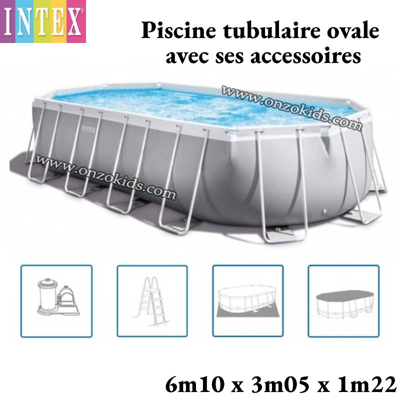 Piscine tubulaire ovale 610 x 305 x 122 cm avec ses accessoires |Intex