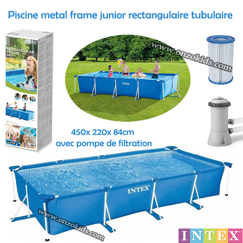Piscine Metal frame rectangulaire tubulaire 450x 220x 84cm avec pompe de filtration - Intex