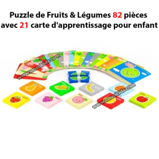 Puzzle de Fruits & Légumes 82 pièces avec 21 carte d'apprentissage pour enfant - Dubie