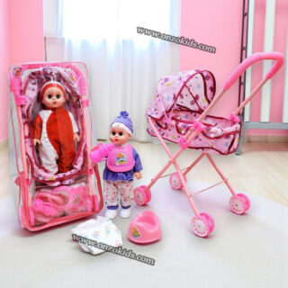 Poupée avec poussette landau et accessoires