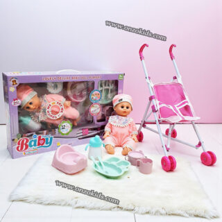 Ensemble jouet poussette poupée fille sonore avec accessoires de vaiselle