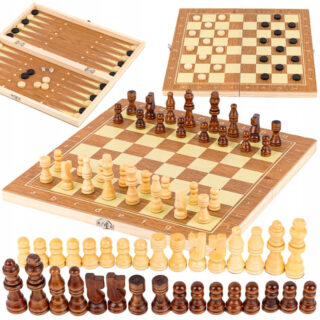 Jeu d’Échecs en Bois Pliable 3 en 1