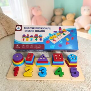 Planche éducative multifonction en bois – formes géométriques et chiffres pour enfants