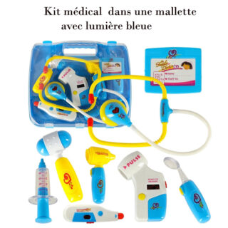 Kit médical pour enfants dans une mallette avec lumière bleue