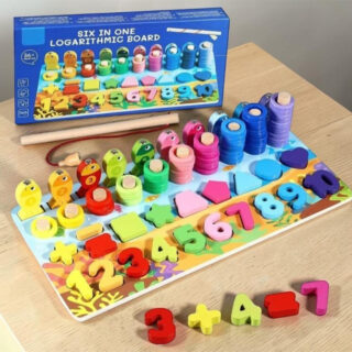 Tableau éducatif en bois 6 en 1