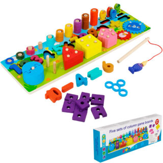 Jeu éducatif en bois multifonction pour enfants – Chiffres, formes et coordination