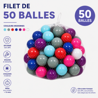 Sac de 50 balles De Jeux multicolore avec Diamètre 7cm