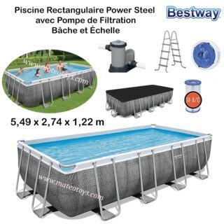 Piscine Rectangulaire Power Steel  5,49 x 2,74 x 1,22 m Avec Pompe de Filtration, Bâche et Échelle - Bestway