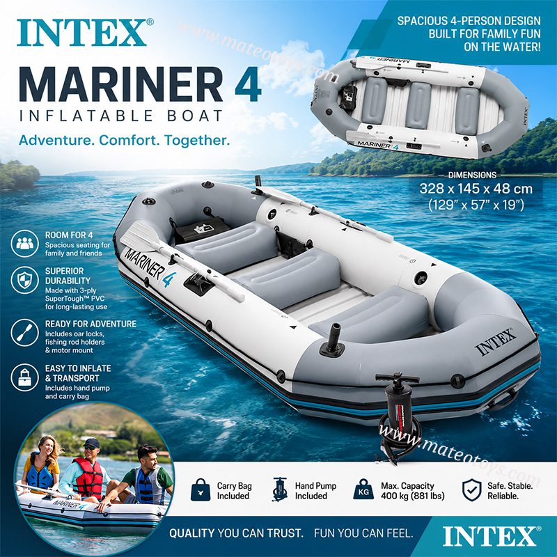 Bateau gonflable Mariner 4 avec des Rames de Luxe et Pompe - intex