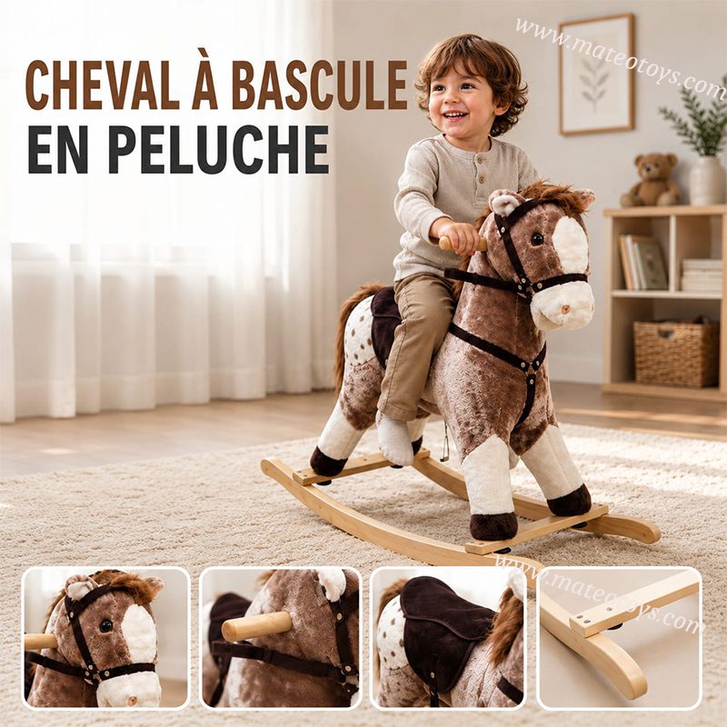 Cheval à Bascule Enfant en Peluche Poulain Avec son