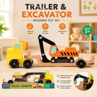 Remorque en bois et excavatrice